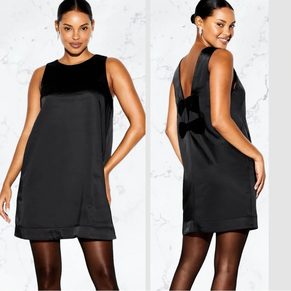 NWTS🌹THE OCCASION L🌹ELITE LINE BLACK SATIN & VELVET OPEN BACK COCKTAIL DRESS - Picture 8 of 16